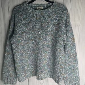 Vintage 1990s Speckled Chunky Knit Blue Sweater Distinction Taiwan Size Large